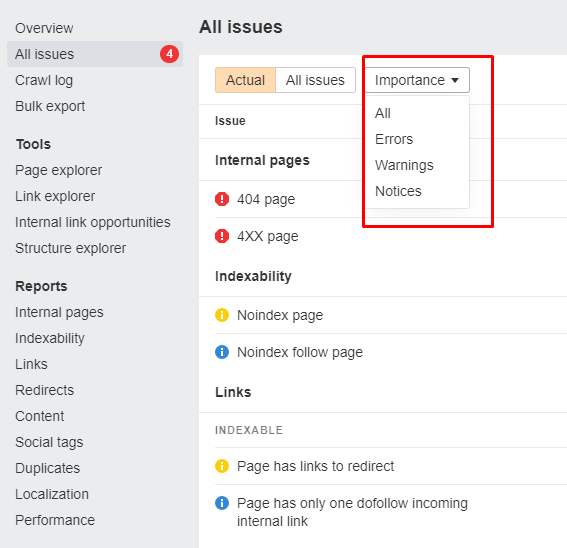 ahrefs error categorization